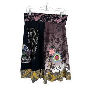 Desigual Women's M Full Skirt Multicolor Eclectic Embroidered Applique Raw Hem E